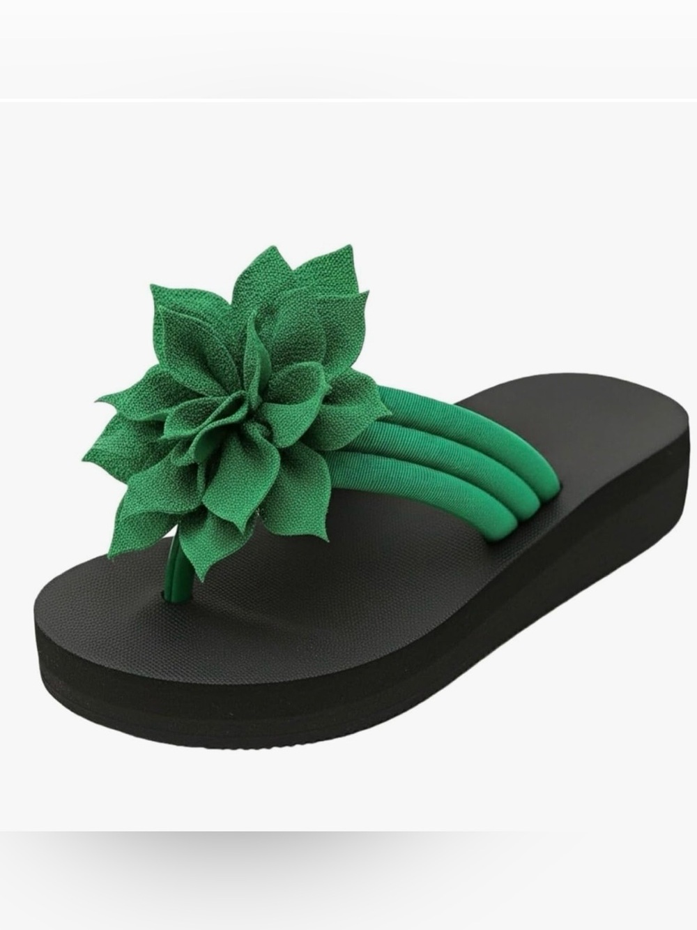 New Green 3D Floral Sandals Thongs Flip Flops Summer Beach Flower Shoes Size 7.5 - Picture 3 of 9
